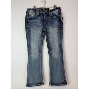 New Rock Revival Jeans Women's 28x30‎ Cyrus Easy Boot Y2K Rhinestone Denim Blue